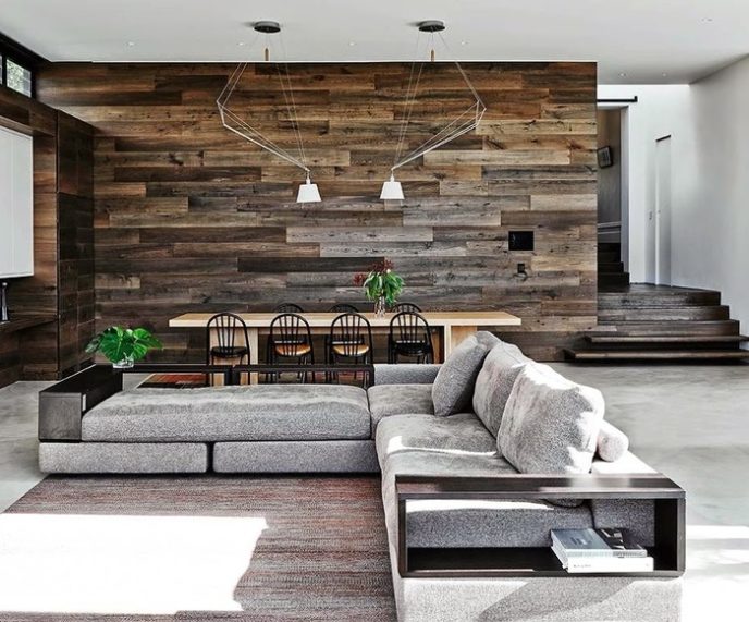 Post_unusual wooden wall for modern living room floor plans with grey sofa chaise beside open dining space.jpg