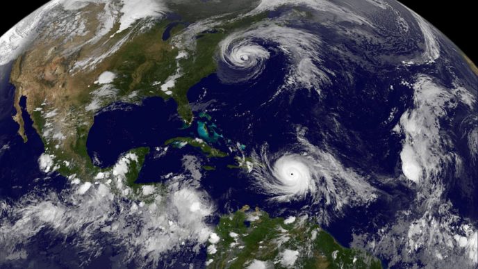 NOAA's GOES East satellite image of Hurricane Maria and Hurricane Jose in the Atlantic Ocean