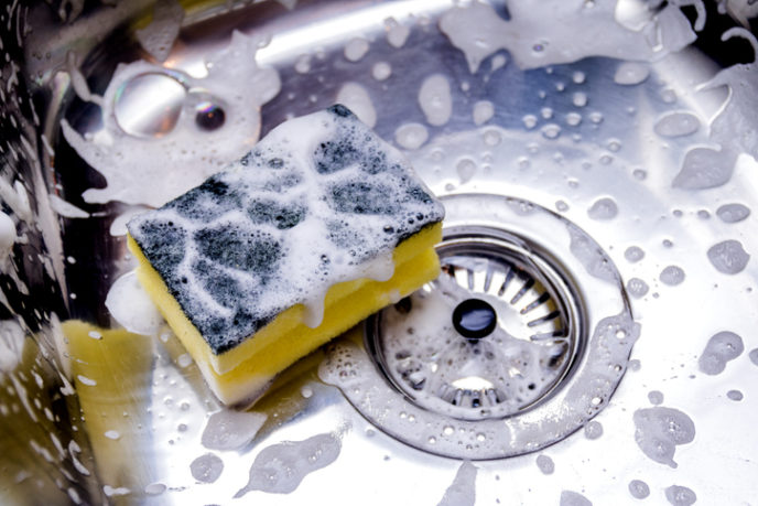 Cleaning the sink in kitchen