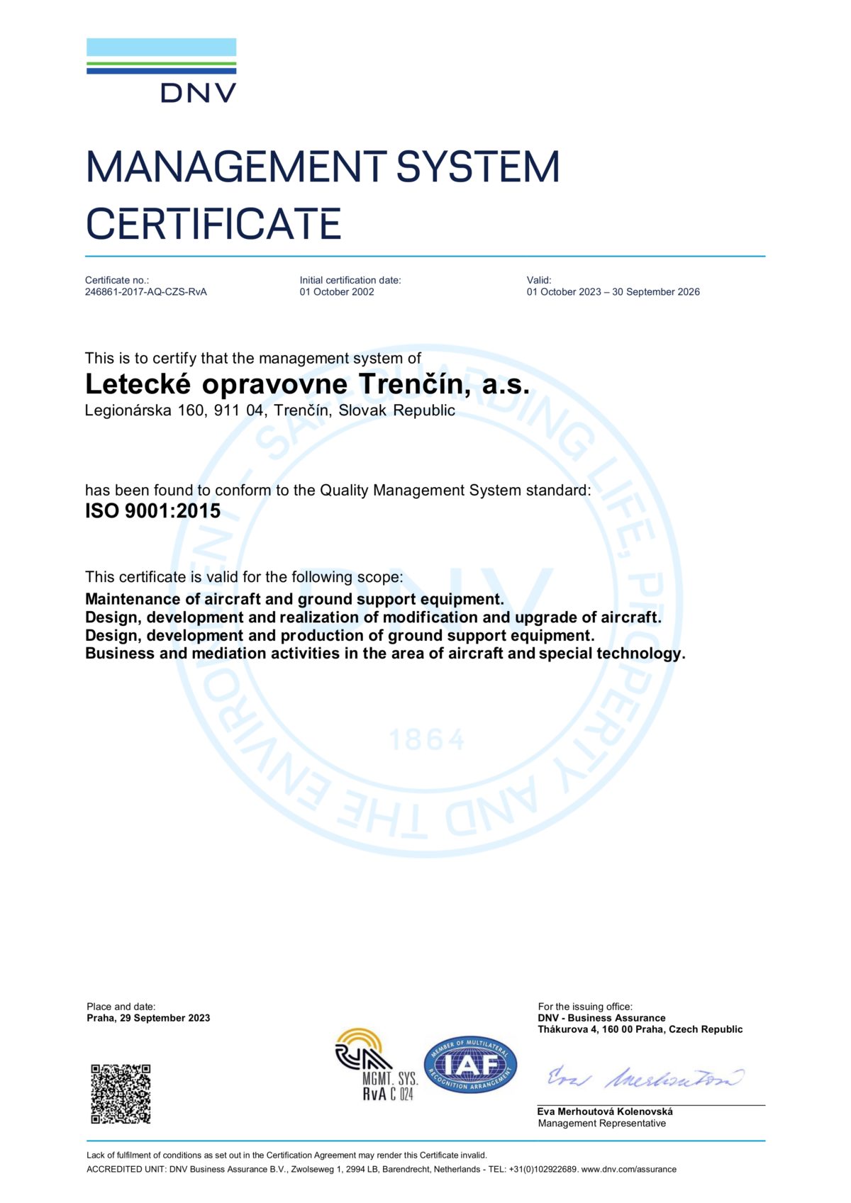 DNV Management system certificate ISO 9001:2015 (PDF, 274 kB,otvorí sa v novom okne)